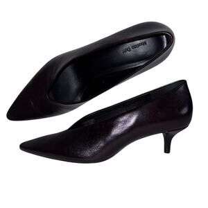 Massimo Dutti Brown Leather Slip-On Pointed Toe Kitten Heels Size 39